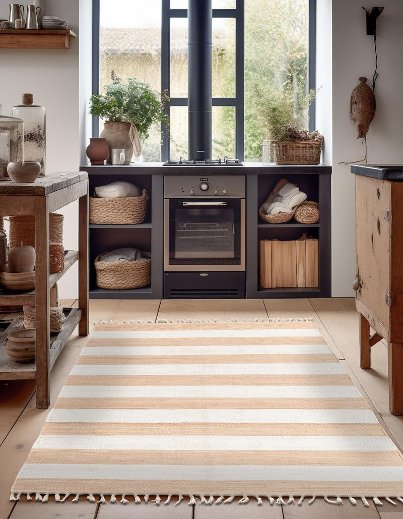 Tassel Trail Collection Area Rug - Pathway (Beige) Rectangle Beige  lifestyle 5