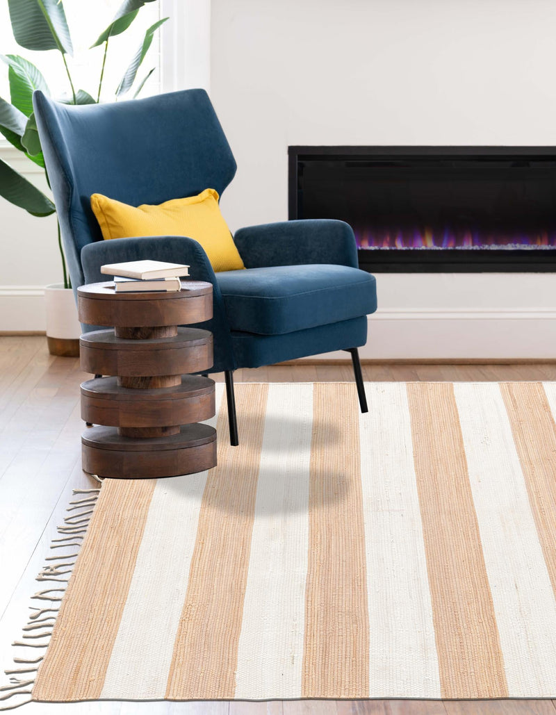 Tassel Trail Collection Area Rug - Pathway (Beige) Rectangle Beige  lifestyle 9