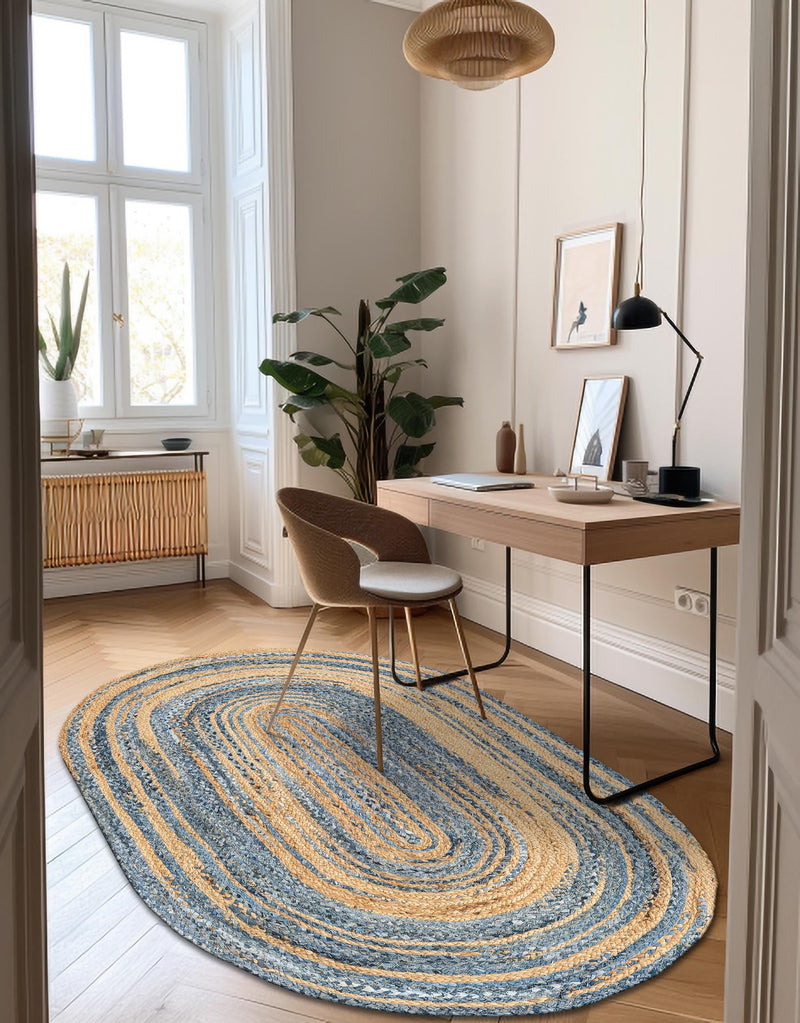 Woven Udaipur Collection Area Rug - Sahara Oval Blue and Natural  lifestyle 85