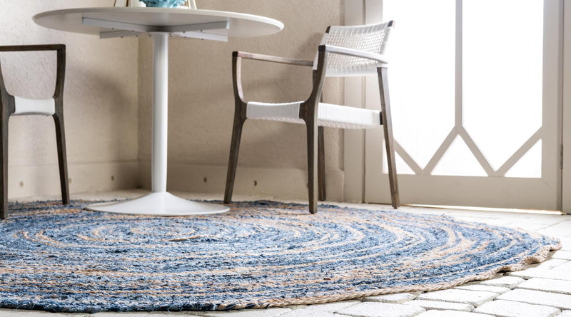 Woven Udaipur Collection Area Rug - Sahara Round Blue and Natural  lifestyle 56