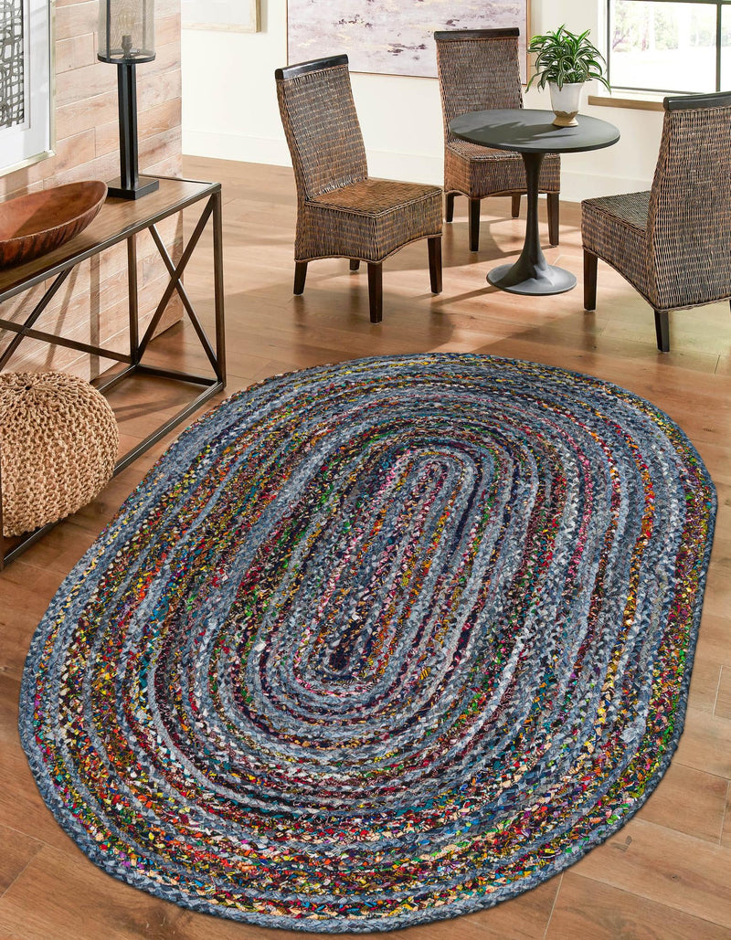 Woven Udaipur Collection Area Rug - Sahara Oval Blue and Multi  lifestyle 80
