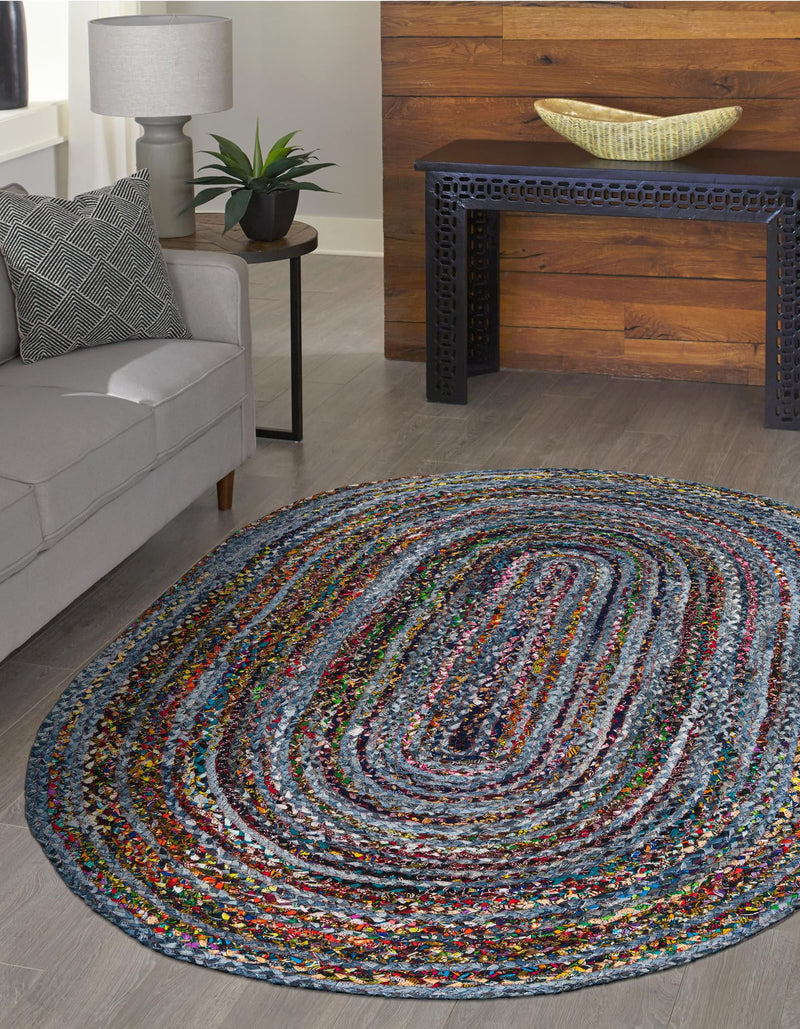 Woven Udaipur Collection Area Rug - Sahara Oval Blue and Multi  lifestyle 94