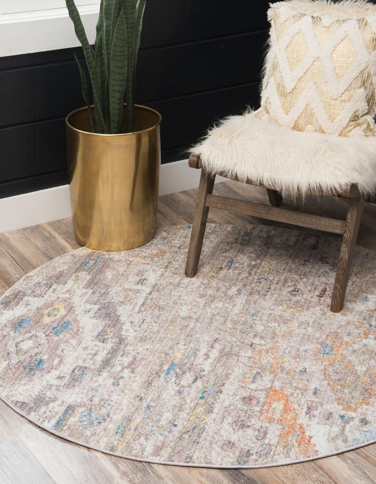 Seville Woven Collection Area Rug -  Triana Round Cream  lifestyle 76