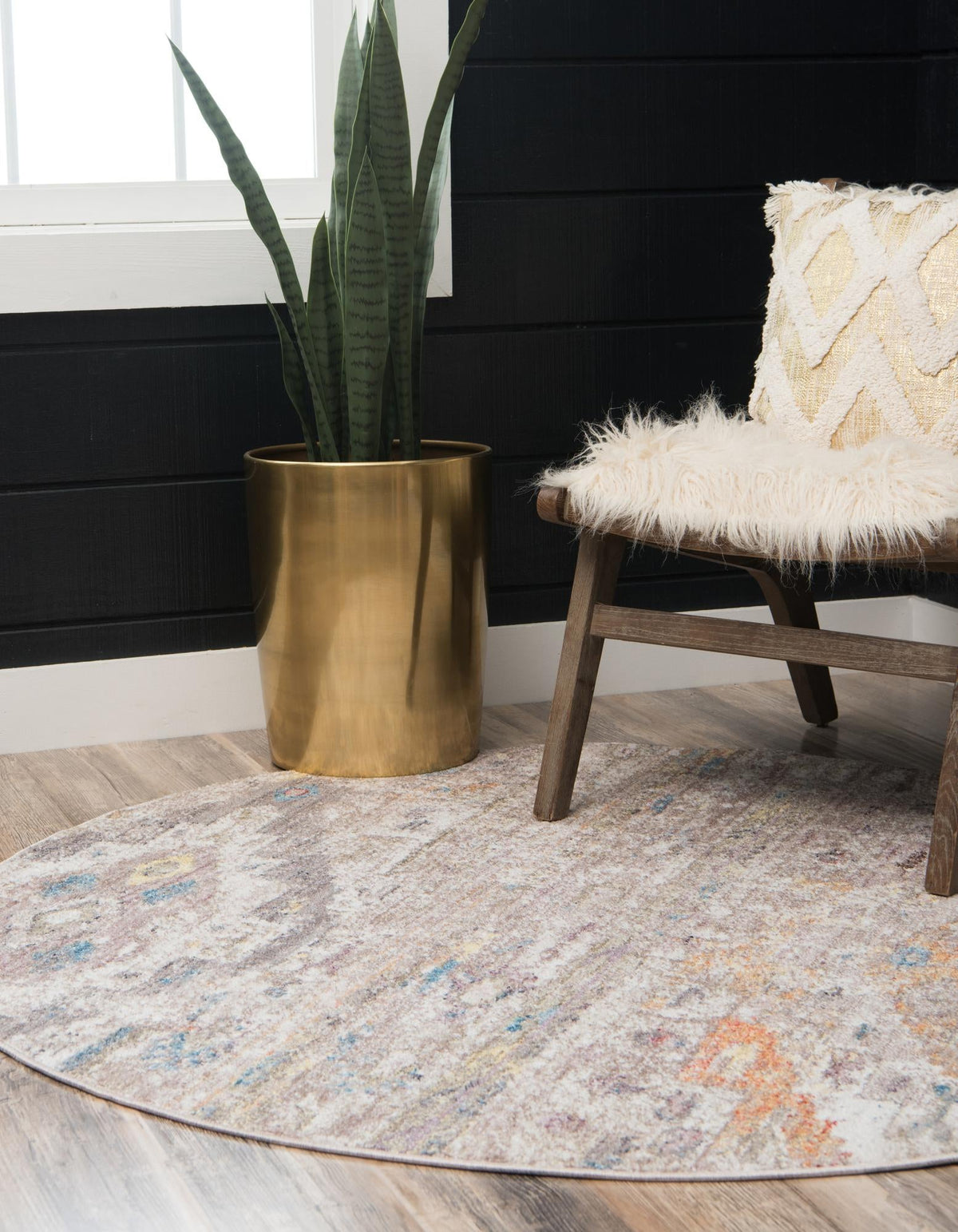 Seville Woven Collection Area Rug -  Triana Round Cream  lifestyle 100