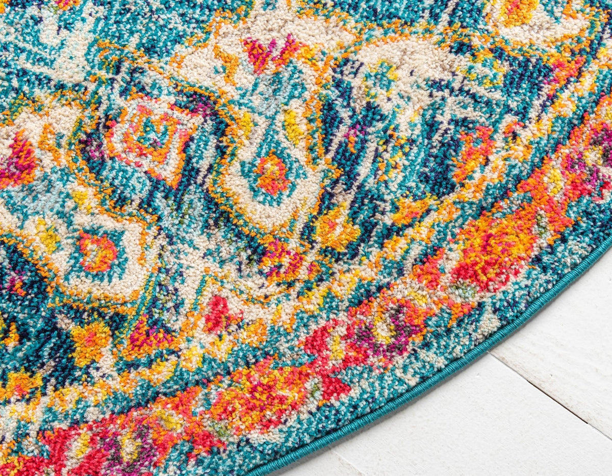 Brighton Terrace Collection Area Rug - Hove (Blue) Round Blue  lifestyle 86