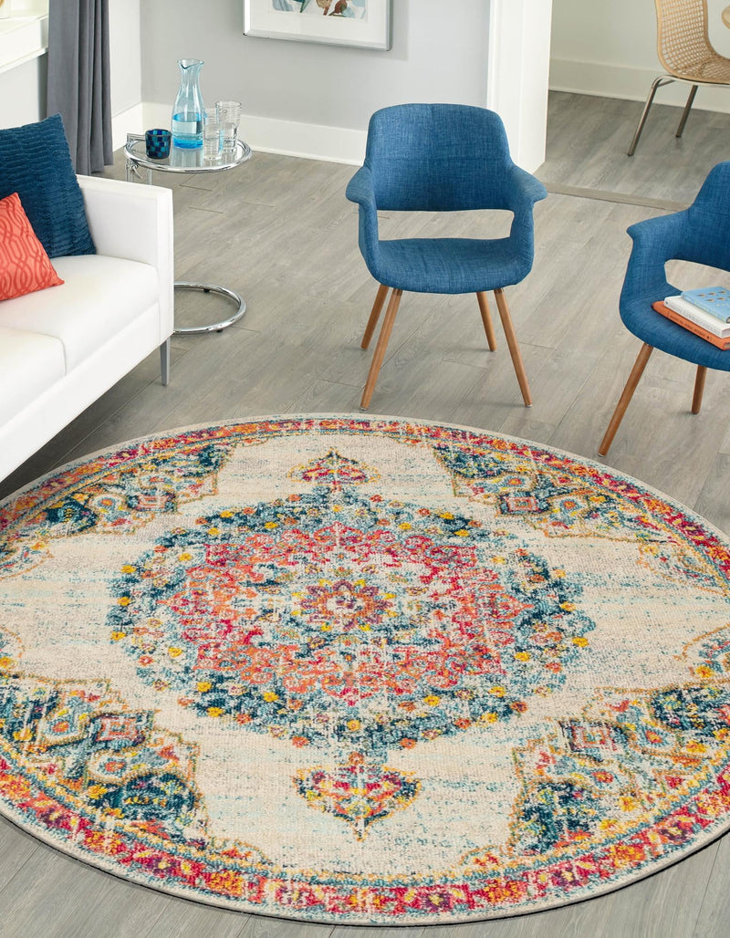 Brighton Terrace Collection Area Rug - Hove (Ivory) Round Ivory  lifestyle 27