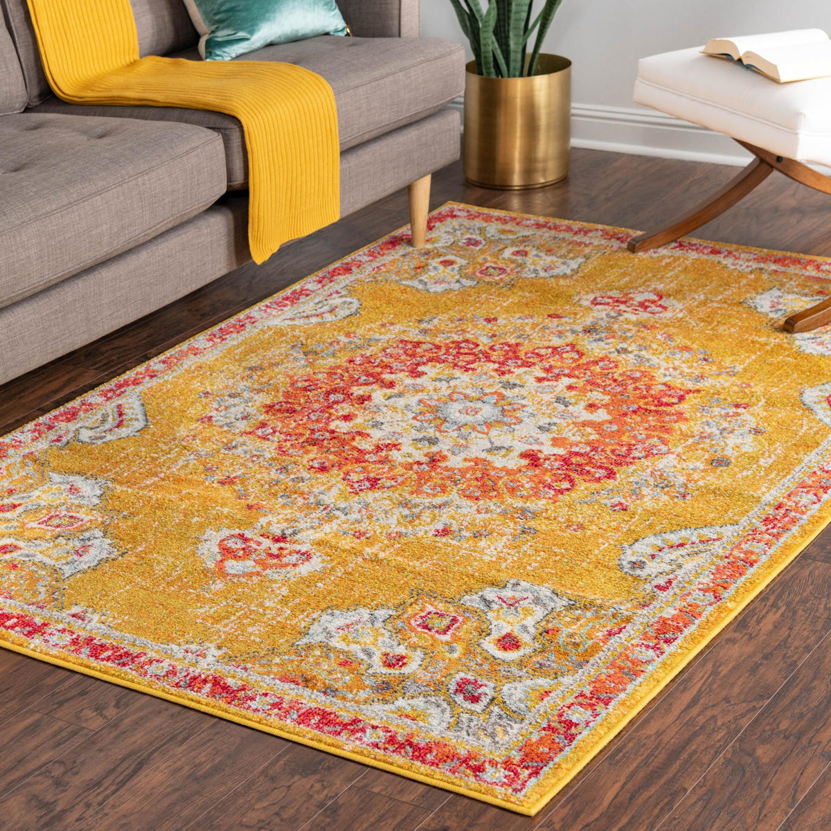 Brighton Terrace Collection Area Rug - Hove (Gold) Rectangle Gold  lifestyle 17