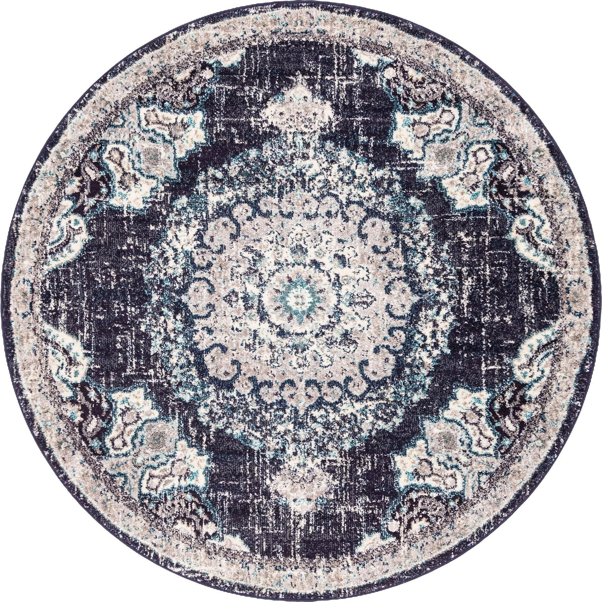 Brighton Terrace Collection Area Rug - Hove (Navy Blue) Round Navy Blue  lifestyle 12