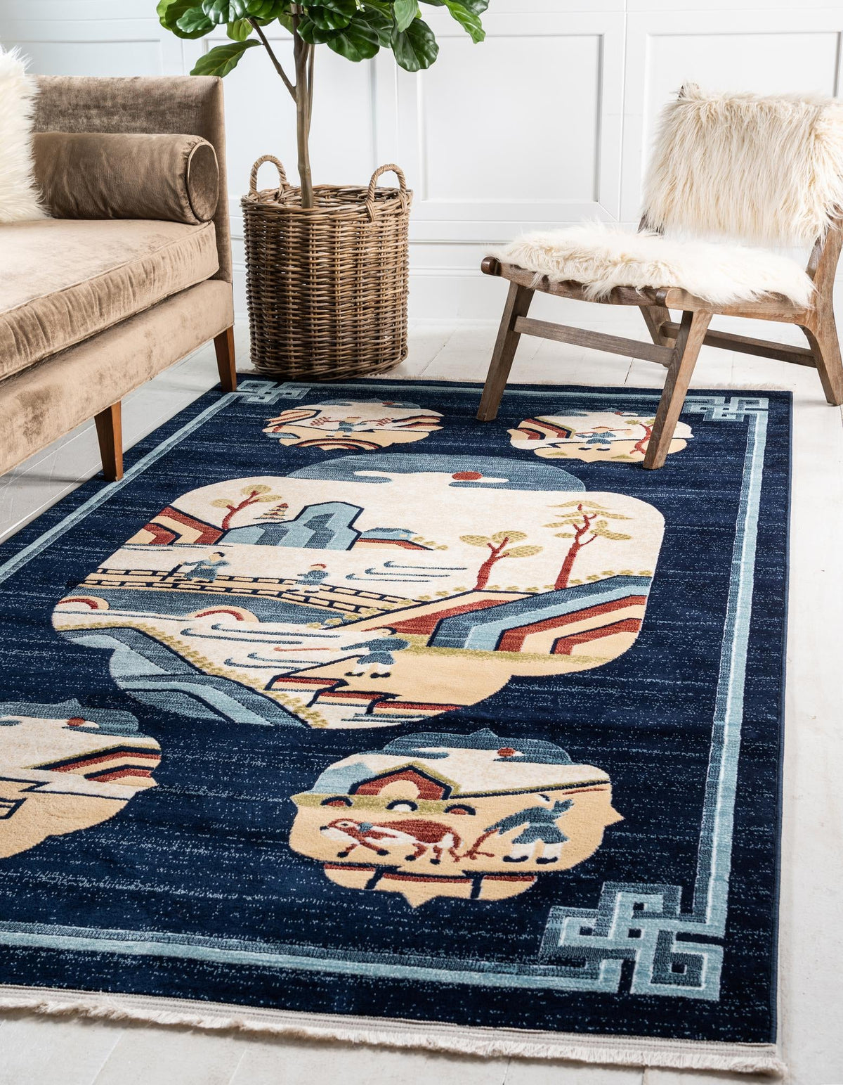 Silk Road Serenity Collection Area Rug -  Bukhara Rectangle Navy Blue  lifestyle 2