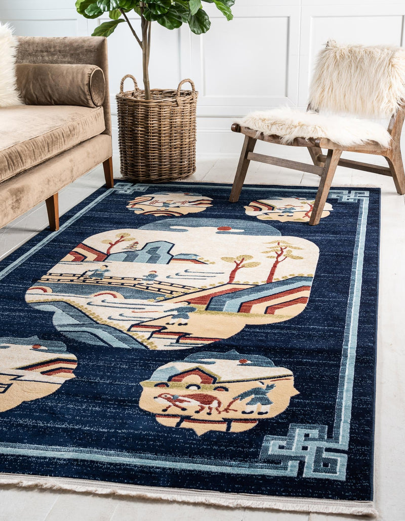 Silk Road Serenity Collection Area Rug -  Bukhara Rectangle Navy Blue  lifestyle 2