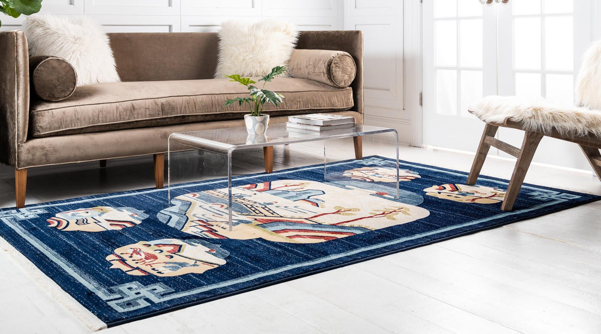 Silk Road Serenity Collection Area Rug -  Bukhara Rectangle Navy Blue  lifestyle 3