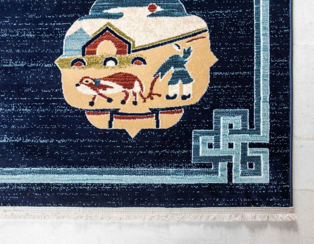 Silk Road Serenity Collection Area Rug -  Bukhara Rectangle Navy Blue  lifestyle 9
