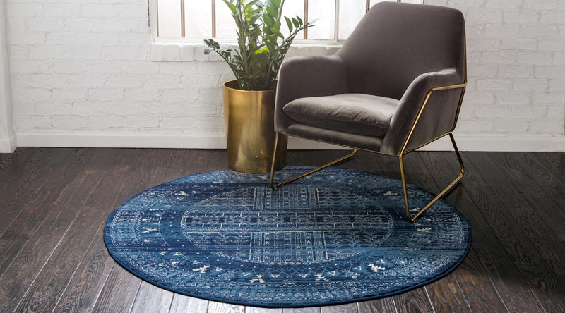 Savannah Elegance Collection Area Rug -  Tybee Round Blue  lifestyle 52