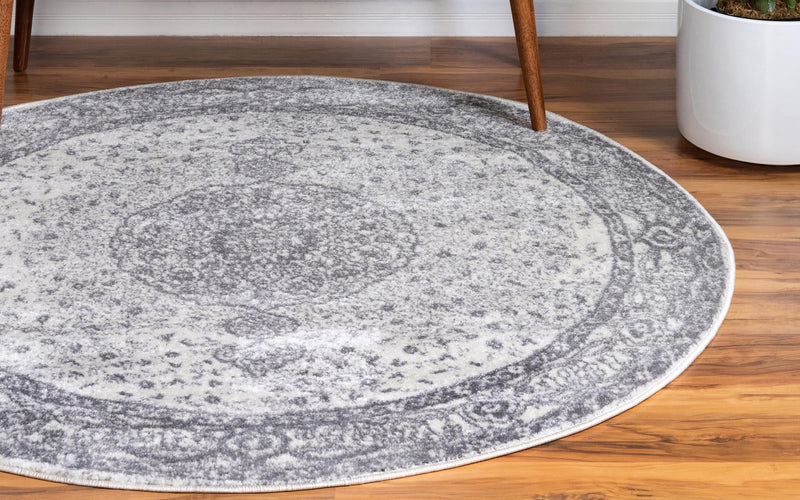 Dover Terrace Collection Area Rug - Marina (Gray) Round Gray  lifestyle 1
