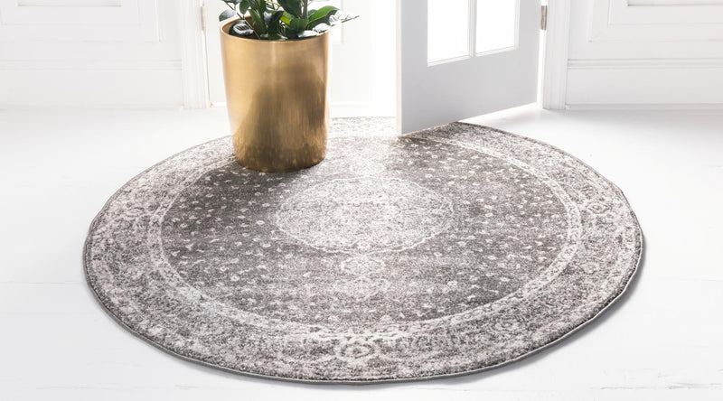 Dover Terrace Collection Area Rug - Marina (Dark Gray) Round Dark Gray  lifestyle 3