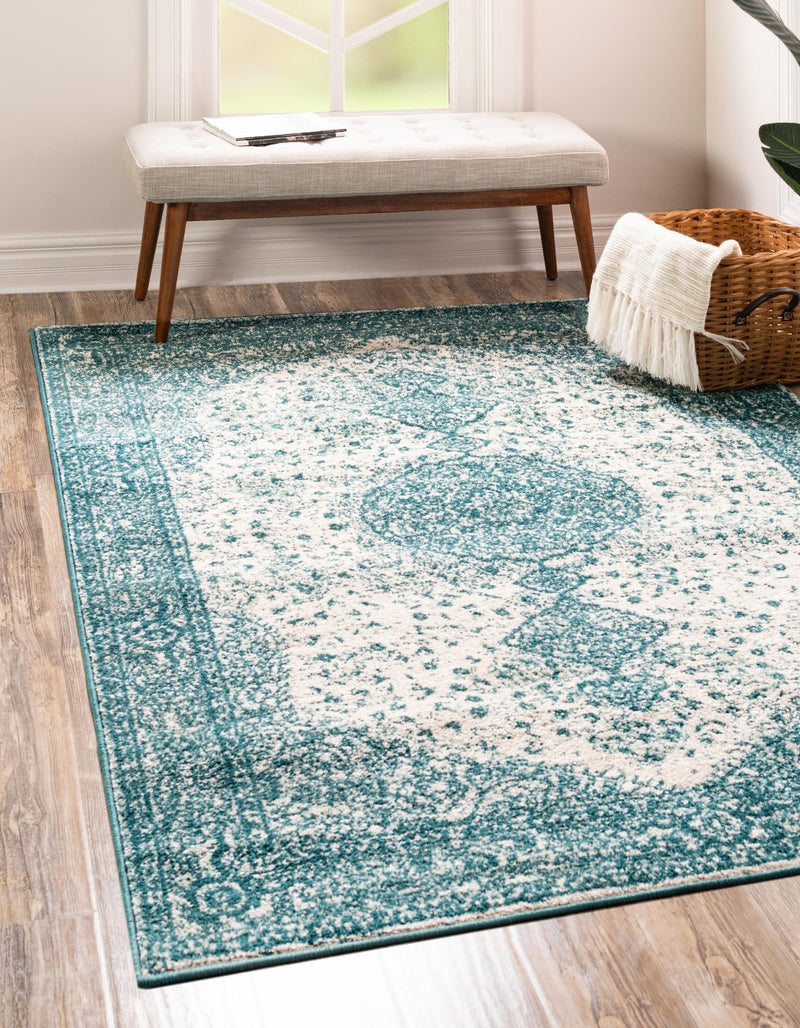 Dover Terrace Collection Area Rug - Marina (Turquoise) Rectangle Turquoise  lifestyle 0