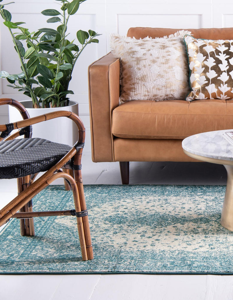 Dover Terrace Collection Area Rug - Marina (Turquoise) Rectangle Turquoise  lifestyle 2