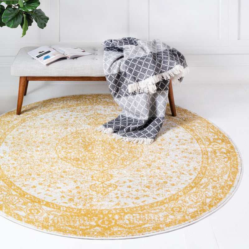 Dover Terrace Collection Area Rug - Marina (Yellow) Round Yellow  lifestyle 0
