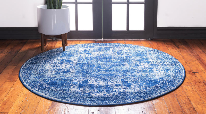Dover Terrace Collection Area Rug -  Lagoon (Navy Blue) Round Navy Blue  lifestyle 1