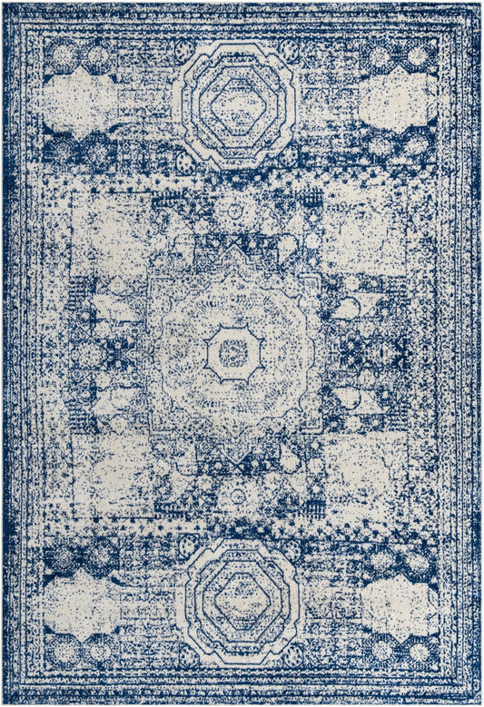 Dover Terrace Collection Area Rug -  Lagoon (Ivory and Blue) Rectangle Ivory and Blue Main