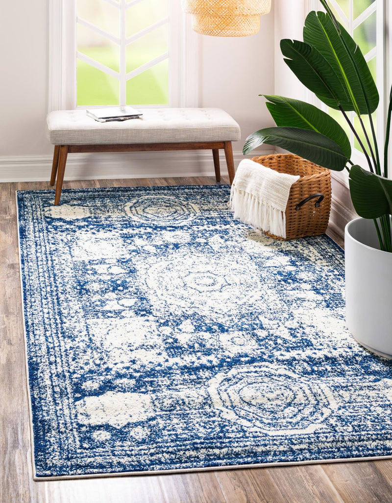 Dover Terrace Collection Area Rug -  Lagoon (Ivory and Blue) Rectangle Ivory and Blue  lifestyle 0