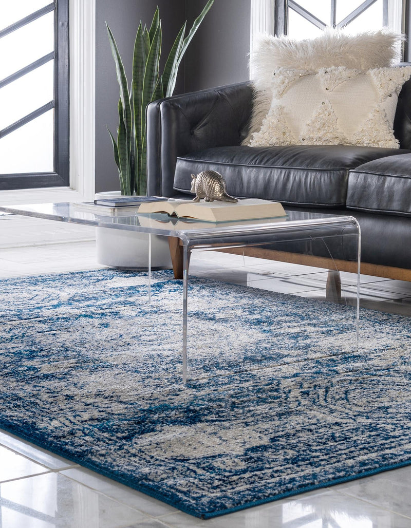 Dover Terrace Collection Area Rug -  Lagoon (Ivory and Blue) Rectangle Ivory and Blue  lifestyle 7