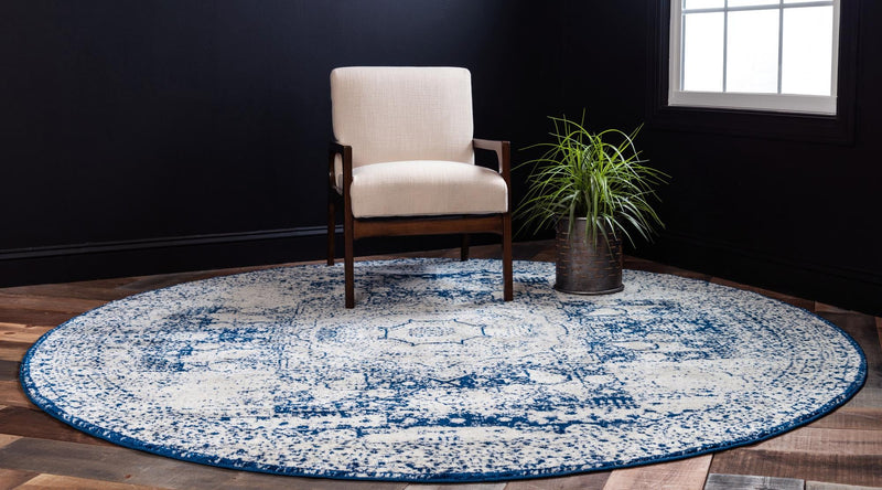 Dover Terrace Collection Area Rug -  Lagoon (Ivory and Blue) Round Ivory and Blue  lifestyle 3