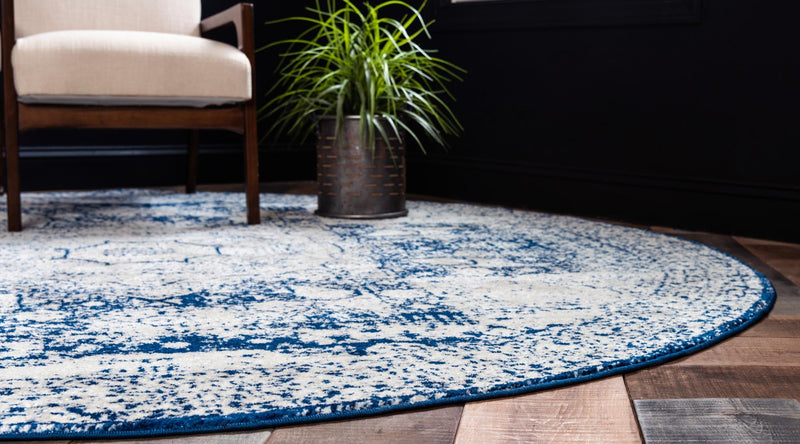 Dover Terrace Collection Area Rug -  Lagoon (Ivory and Blue) Round Ivory and Blue  lifestyle 5