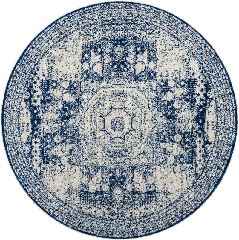 Dover Terrace Collection Area Rug -  Lagoon (Ivory and Blue) Round Ivory and Blue Main