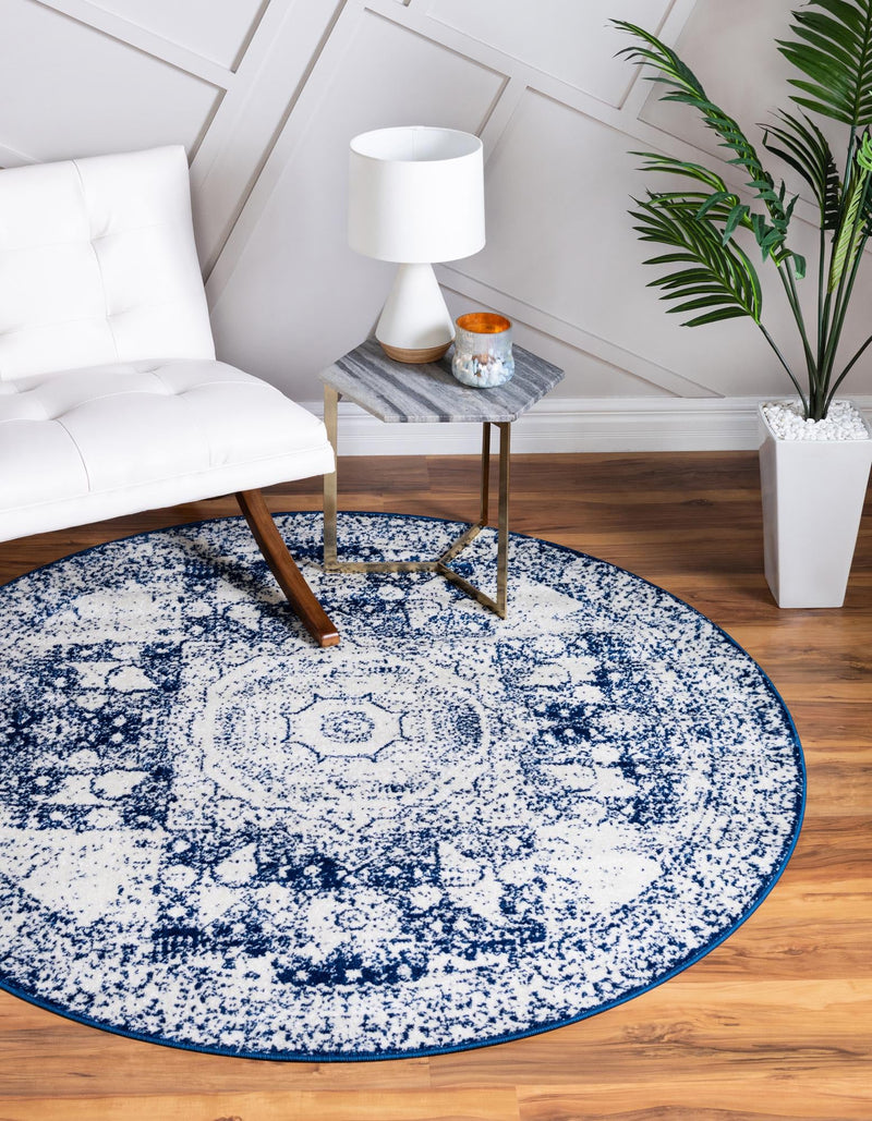 Dover Terrace Collection Area Rug -  Lagoon (Ivory and Blue) Round Ivory and Blue  lifestyle 0