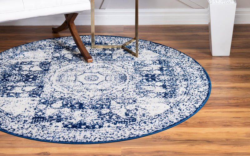 Dover Terrace Collection Area Rug -  Lagoon (Ivory and Blue) Round Ivory and Blue  lifestyle 4