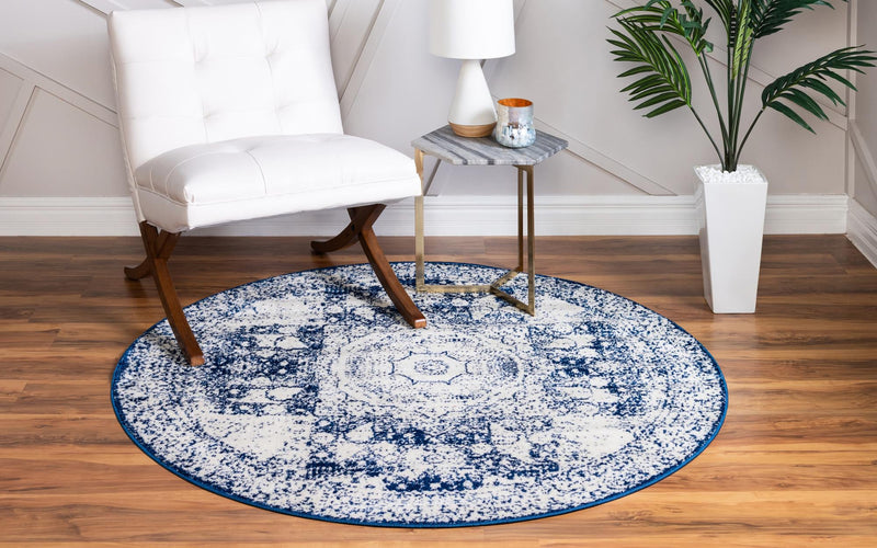 Dover Terrace Collection Area Rug -  Lagoon (Ivory and Blue) Round Ivory and Blue  lifestyle 6