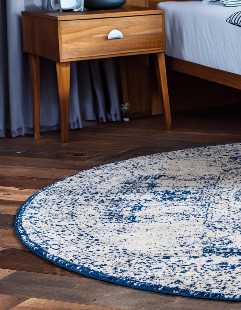Dover Terrace Collection Area Rug -  Lagoon (Ivory and Blue) Round Ivory and Blue  lifestyle 8
