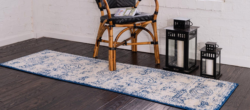 Dover Terrace Collection Area Rug -  Lagoon (Ivory and Blue) Runner Ivory and Blue  lifestyle 2