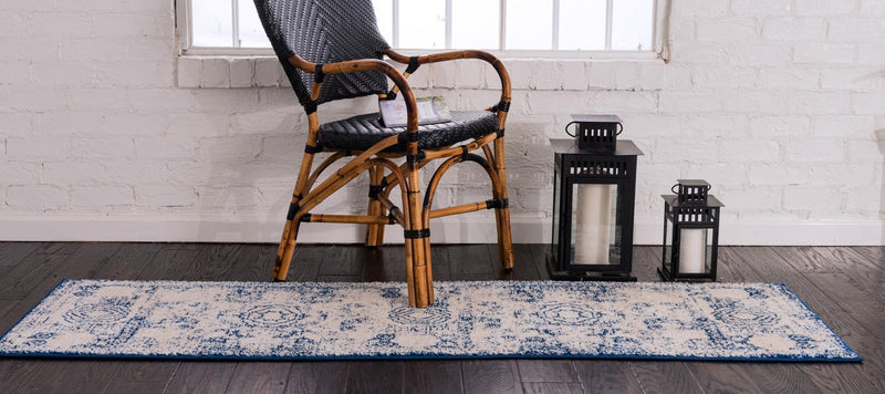 Dover Terrace Collection Area Rug -  Lagoon (Ivory and Blue) Runner Ivory and Blue  lifestyle 3