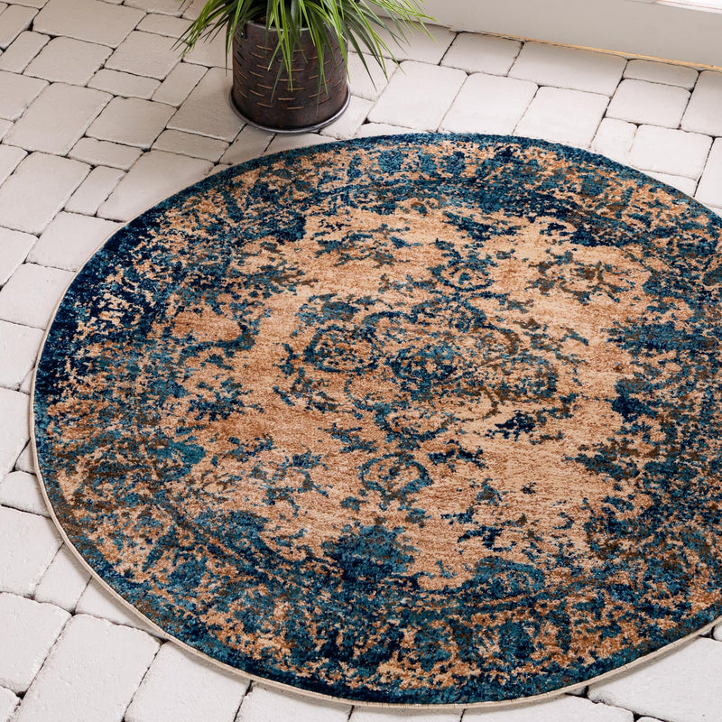 Coastal Haven Collection Area Rug -  Tidepool Round Blue  lifestyle 20