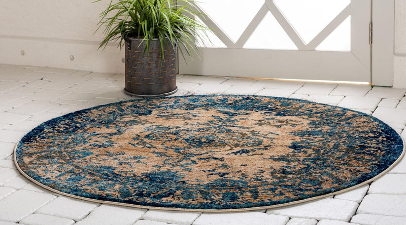 Coastal Haven Collection Area Rug -  Tidepool Round Blue  lifestyle 25