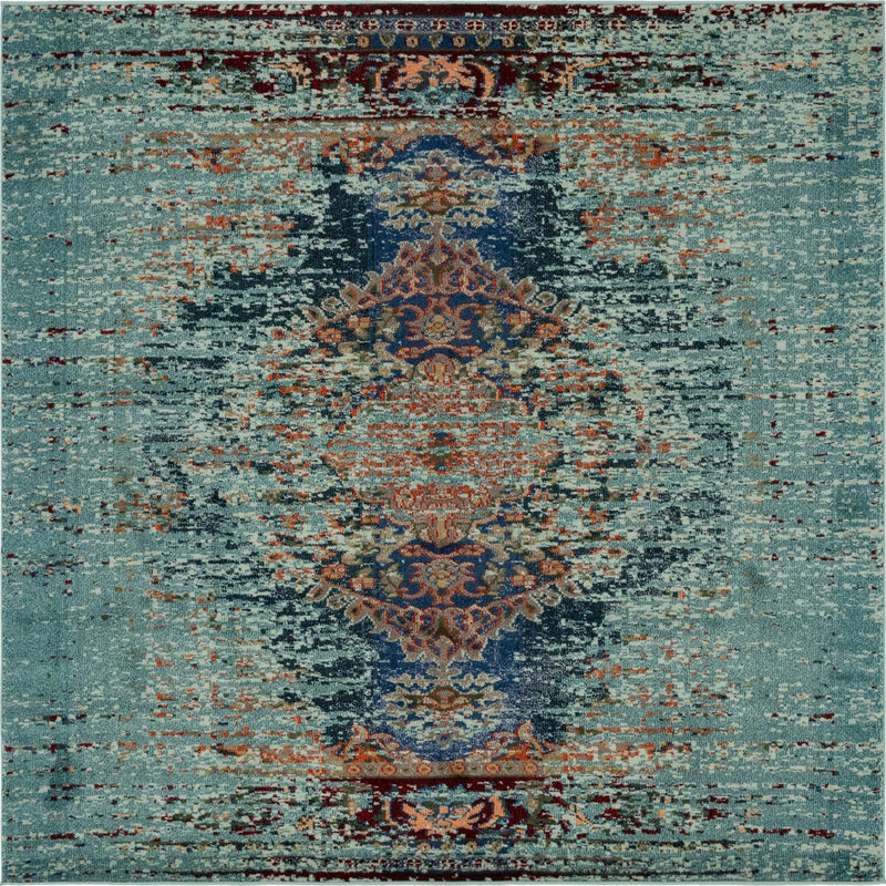 Venetian Tapestry Collection Area Rug -  Giudecca Square Turquoise  lifestyle 18