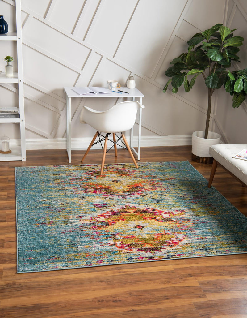 Venetian Tapestry Collection Area Rug -  SanMarco Square Turquoise  lifestyle 22