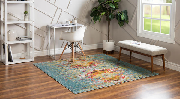 Venetian Tapestry Collection Area Rug -  SanMarco Square Turquoise  lifestyle 26