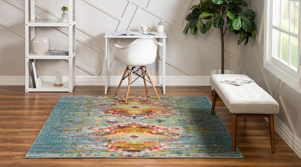 Venetian Tapestry Collection Area Rug -  SanMarco Square Turquoise  lifestyle 30