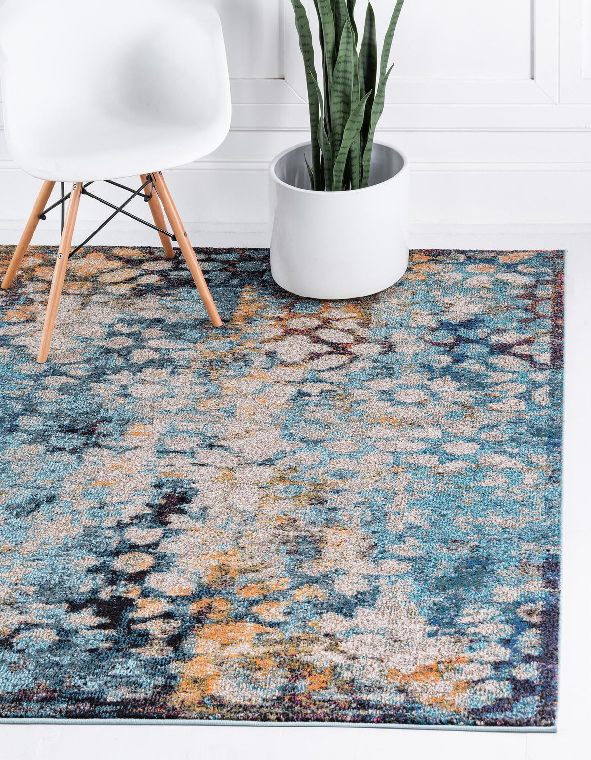 Venetian Tapestry Collection Area Rug - Murano Square Blue  lifestyle 111