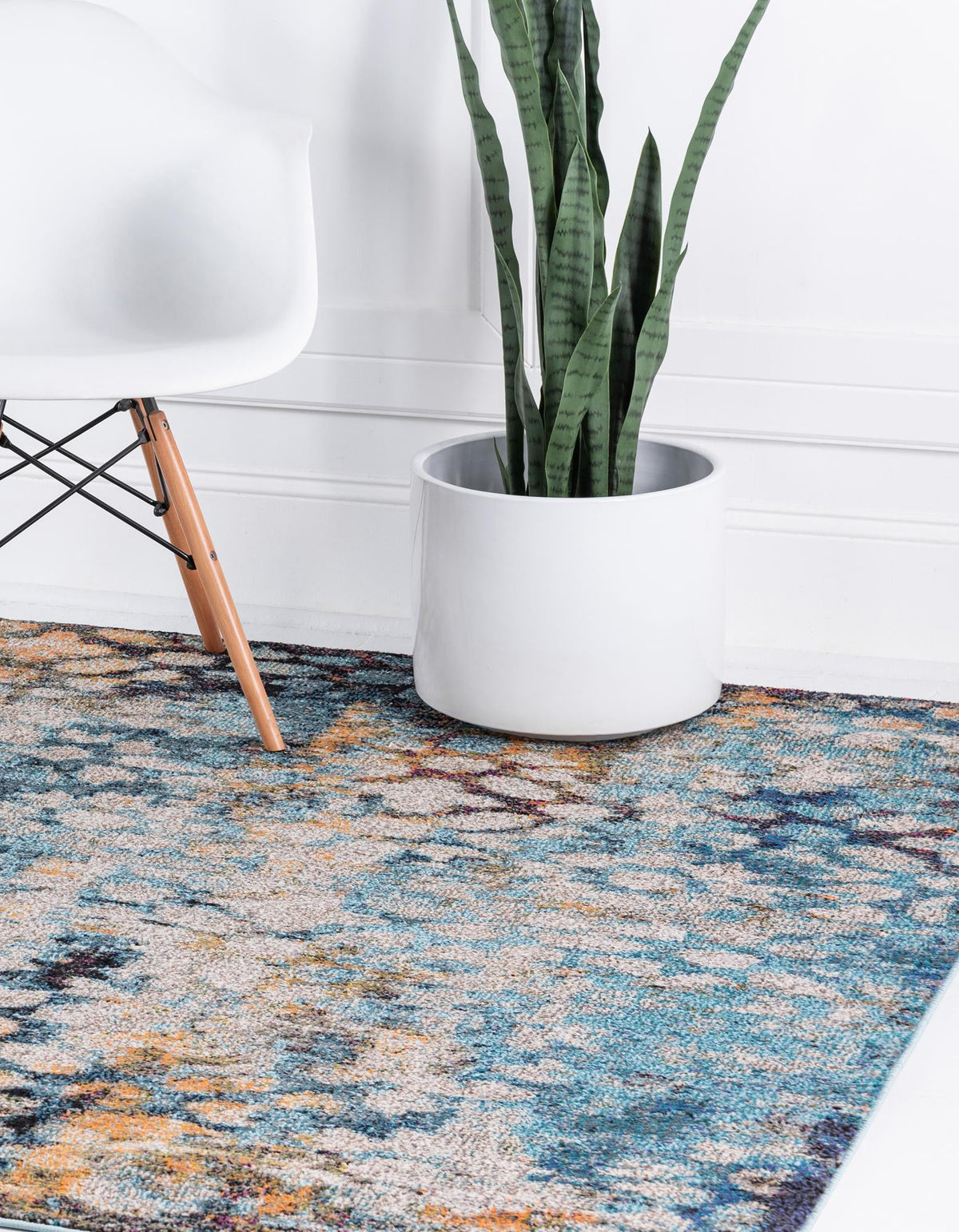 Venetian Tapestry Collection Area Rug - Murano Square Blue  lifestyle 165
