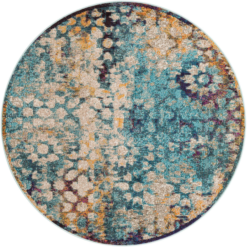 Venetian Tapestry Collection Area Rug - Murano Round Blue  lifestyle 30