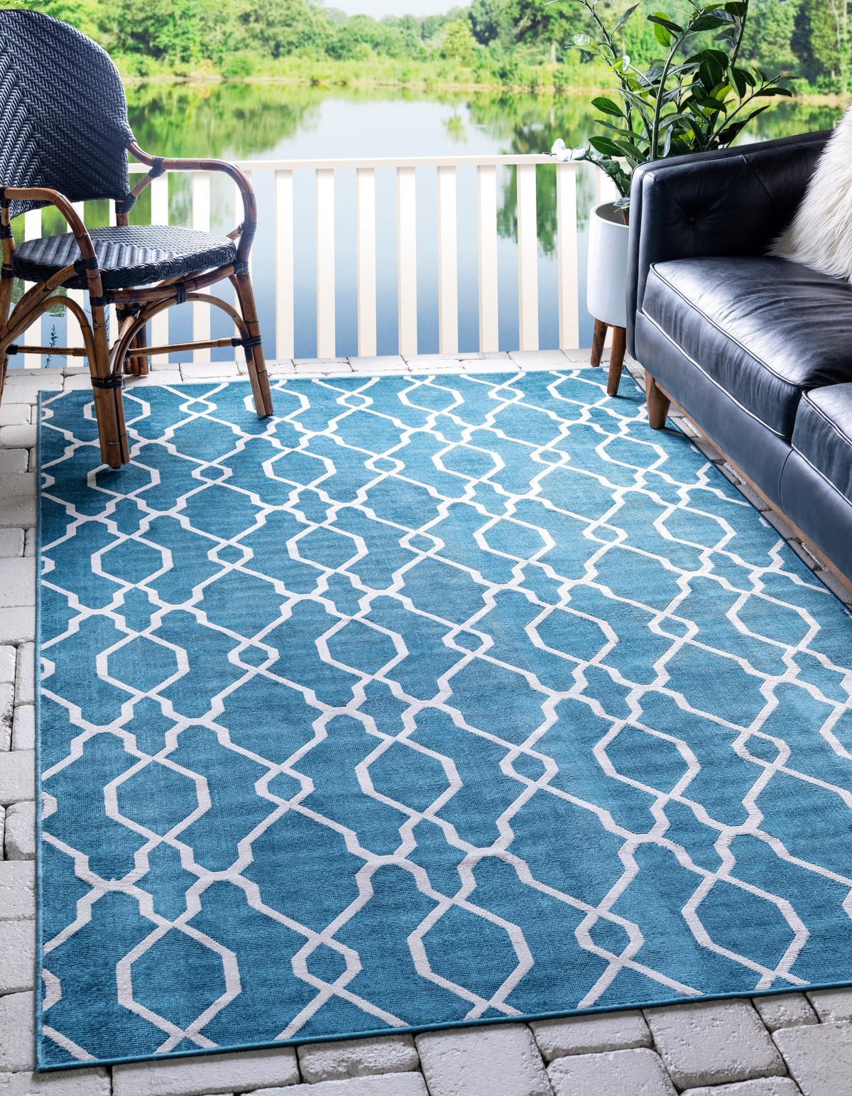 Patio Paradise Collection Area Rug - Lagoon Rectangle Blue  lifestyle 3