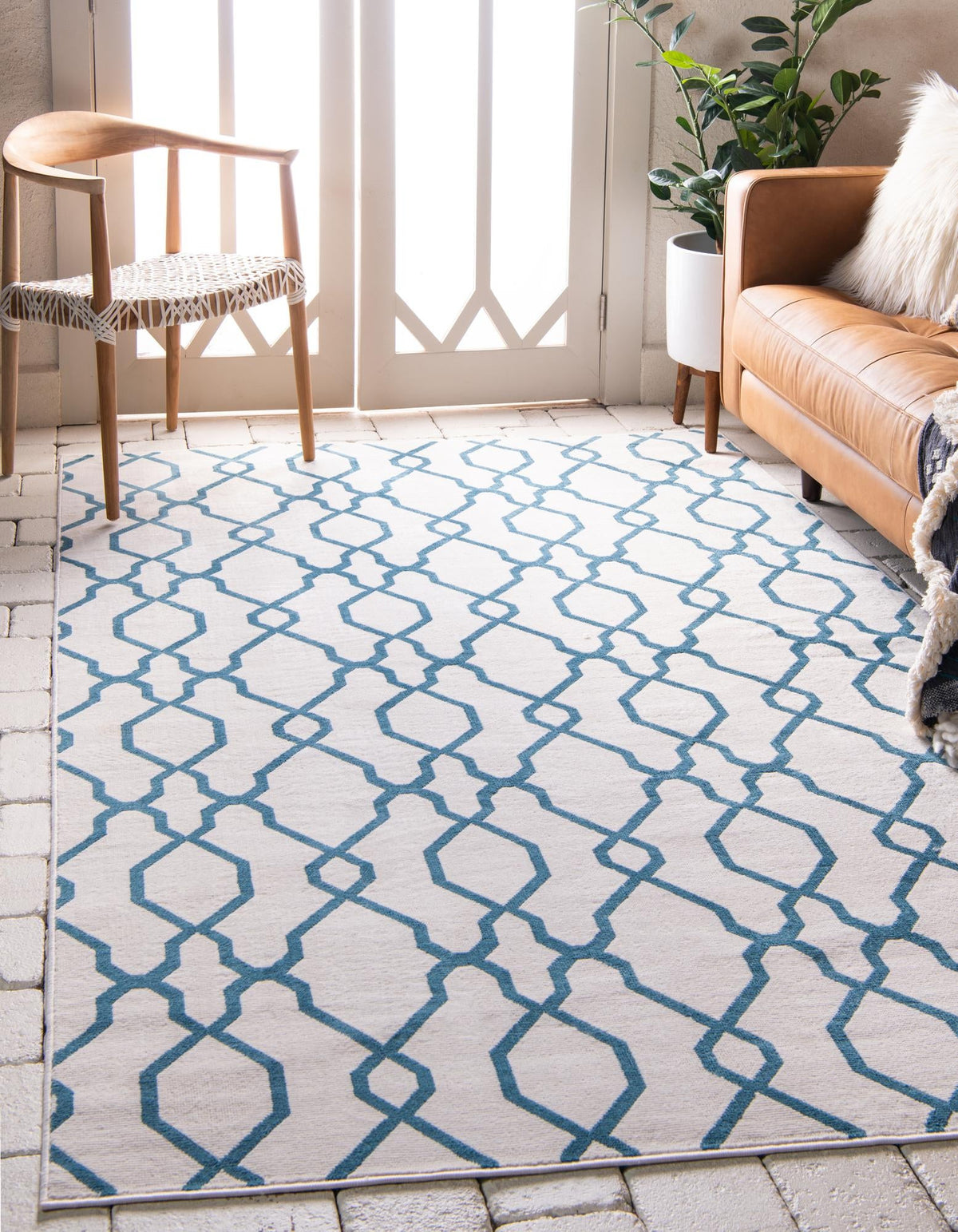 Patio Paradise Collection Area Rug - Lagoon Rectangle Cream  lifestyle 4