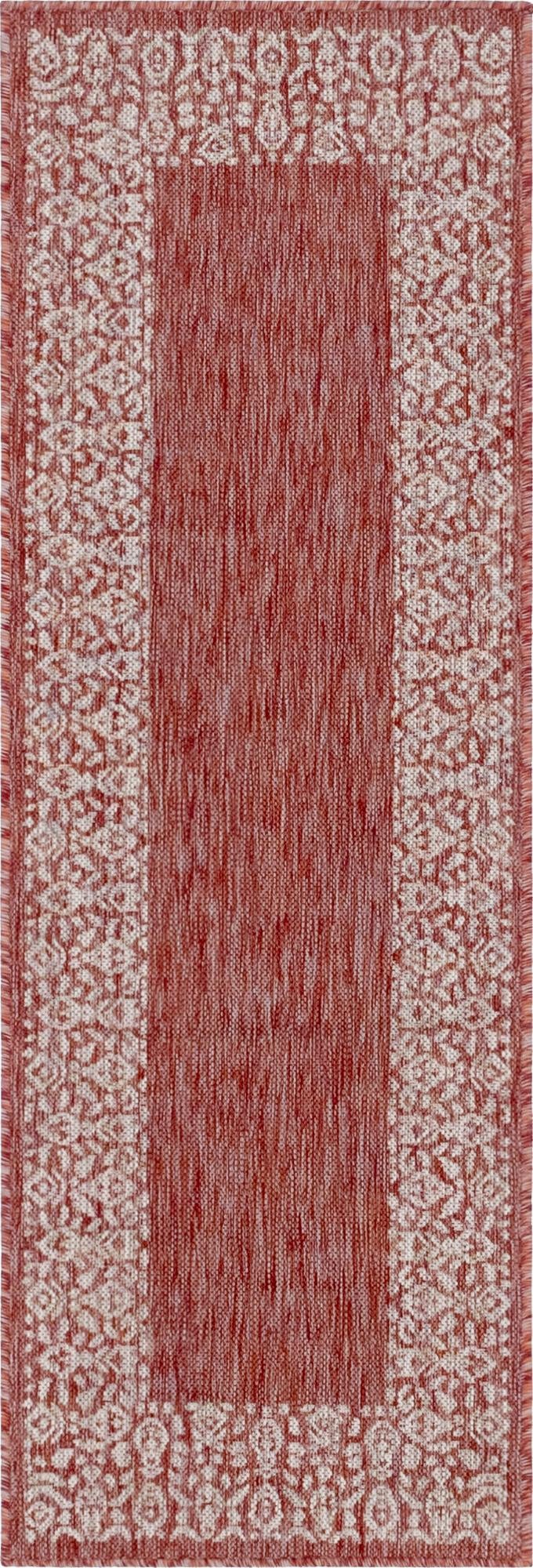 Terrace Fringe Collection Area Rug -  Lanai Runner Rust Red  lifestyle 101
