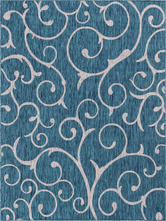 Garden Terrace Escape Collection Area Rug -  Azure Rectangle Teal Main