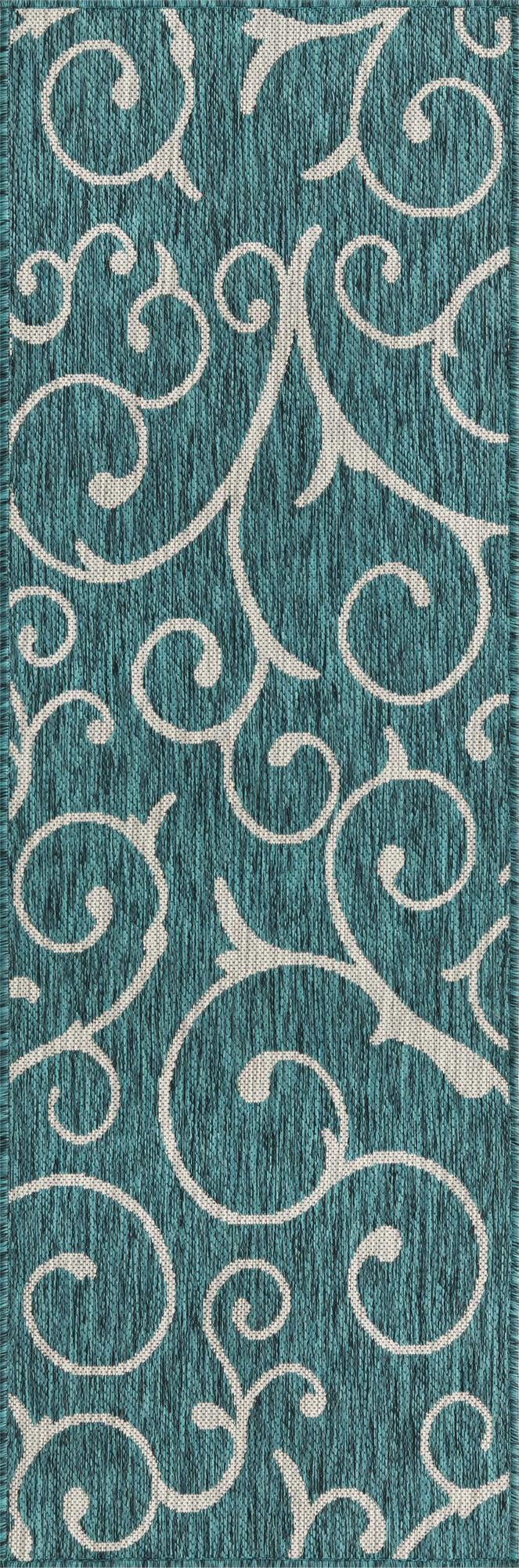 Seaside Blooms Collection Area Rug -  Azure Runner Teal  lifestyle 133
