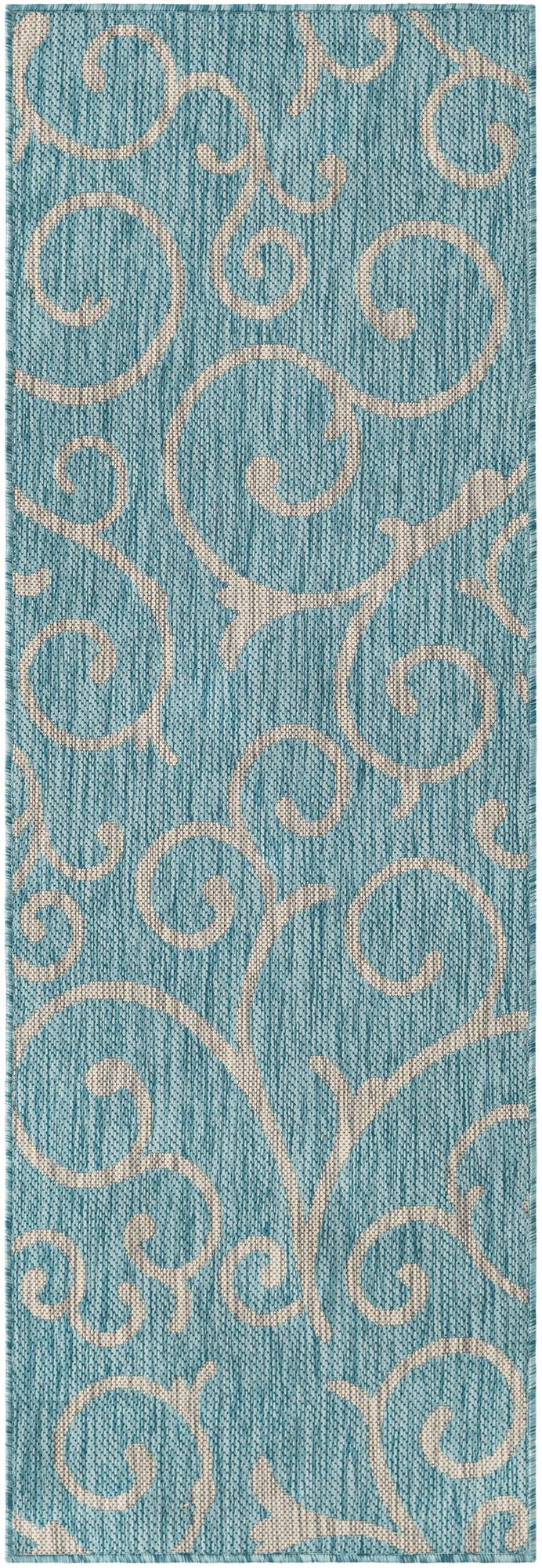 Seaside Blooms Collection Area Rug -  Azure Runner Light Aqua  lifestyle 130